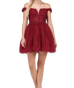 Dancing Queen - 2248 Off Shoulder Beaded Lace A Line Cocktail Dress Cocktail Dresses