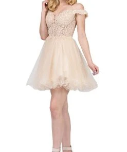 Dancing Queen - 2248 Off Shoulder Beaded Lace A Line Cocktail Dress Cocktail Dresses