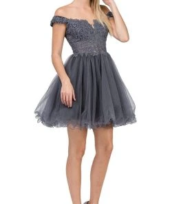 Dancing Queen - 2248 Off Shoulder Beaded Lace A Line Cocktail Dress Cocktail Dresses