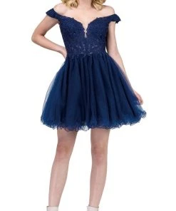 Dancing Queen - 2248 Off Shoulder Beaded Lace A Line Cocktail Dress Cocktail Dresses