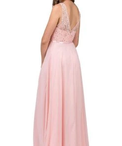 Dancing Queen - 2267 Sleeveless Scalloped Lace Illusion Prom Gown Formal Gowns