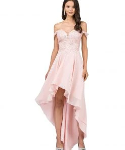 Dancing Queen 2278 Off Shoulder Beaded High Low Dress - 1 Pc Burgundy In Size XL Available Formal Gowns