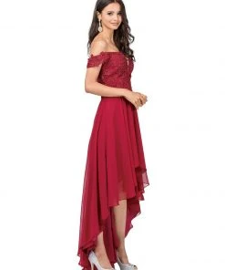Dancing Queen 2278 Off Shoulder Beaded High Low Dress - 1 Pc Burgundy In Size XL Available Formal Gowns 7 Dancing Queen 2278 Off Shoulder Beaded High Low Dress - 1 Pc Burgundy In Size XL Available Formal Gowns