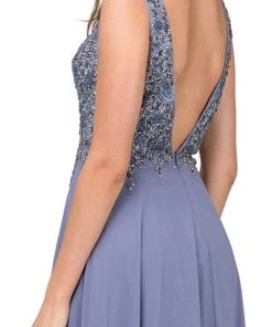 Dancing Queen - 2312 Floral Beaded Deep V-neck A-line Prom Dress Formal Gowns