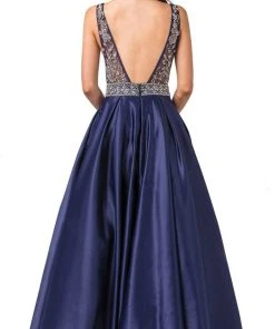 Dancing Queen - 2512 Intricate Beaded Ladder Banded Plunge Gown