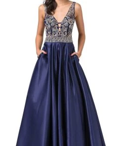 Dancing Queen - 2512 Intricate Beaded Ladder Banded Plunge Gown