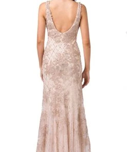 Dancing Queen - 2515 Deep V-Neck Beaded Trumpet Gown Formal Gowns