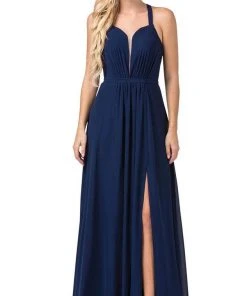 Dancing Queen - 2541 Crisscross Strap Ruched Bodice Chiffon Dress Formal Gowns