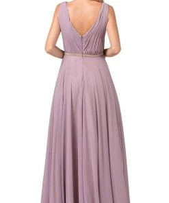 Dancing Queen - 2588 Ruched Bodice A-Line Gown With Rhinestone Belt Formal Gowns