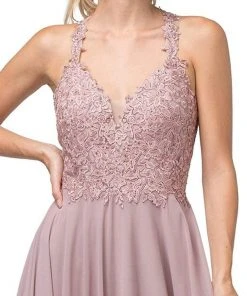 Dancing Queen - 2621 Embroidered Deep V-neck A-line Gown Formal Gowns 6 Dancing Queen - 2621 Embroidered Deep V-neck A-line Gown Formal Gowns