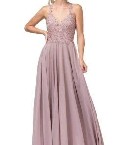 Dancing Queen - 2621 Embroidered Deep V-neck A-line Gown Formal Gowns