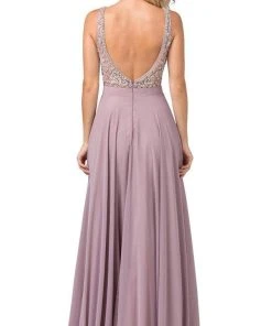 Dancing Queen - 2669 Bejeweled Sleeveless V Neck Low Scoop Back Gown Formal Gowns