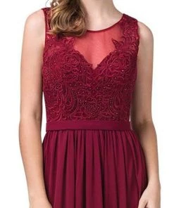 Dancing Queen - 2677 Illusion Neckline Beaded Lace Bodice Chiffon Gown Formal Gowns