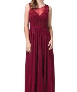 Dancing Queen - 2677 Illusion Neckline Beaded Lace Bodice Chiffon Gown Formal Gowns