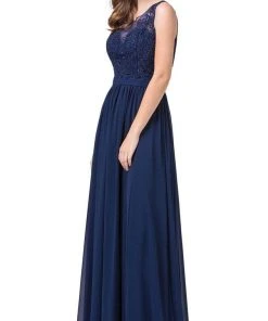Dancing Queen - 2677 Illusion Neckline Beaded Lace Bodice Chiffon Gown Formal Gowns