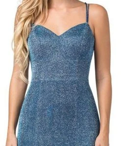 Dancing Queen - 2698 Lace-up Back Metallic Jersey Mermaid Gown Formal Gowns