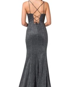 Dancing Queen - 2698 Lace-up Back Metallic Jersey Mermaid Gown Formal Gowns