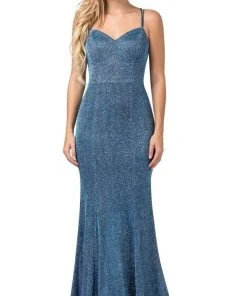 Dancing Queen - 2698 Lace-up Back Metallic Jersey Mermaid Gown Formal Gowns