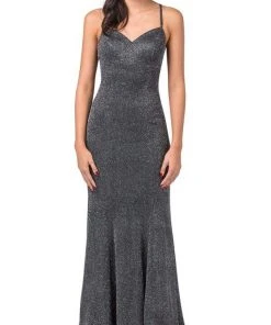 Dancing Queen - 2698 Lace-up Back Metallic Jersey Mermaid Gown Formal Gowns