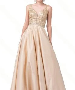 Dancing Queen - 2805 Plunging V-Neck A-Line Prom Gown Formal Gowns