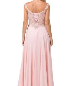 Dancing Queen - 2818 Beaded Lace Bodice Lace-Up Back Chiffon Gown