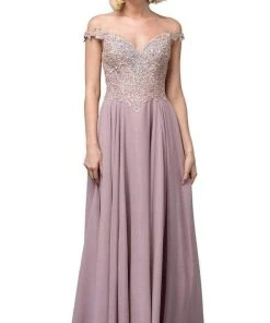 Dancing Queen - 2818 Beaded Lace Bodice Lace-Up Back Chiffon Gown