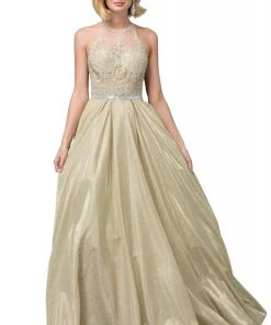 Dancing Queen - 2829 Embroidered Halter Neck Ballgown