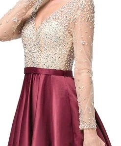 Dancing Queen - 2840 Long Sleeve Beaded Satin Dress Formal Gowns 6 Dancing Queen - 2840 Long Sleeve Beaded Satin Dress Formal Gowns