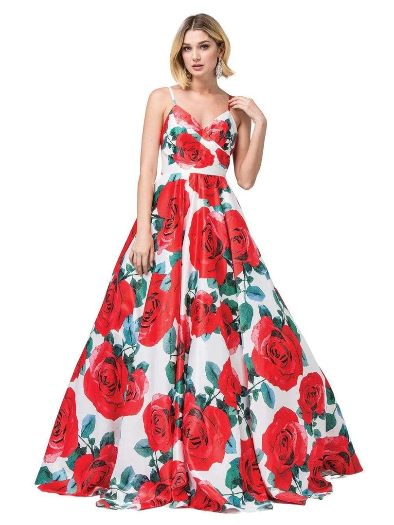 Dancing Queen - 2845 Floral Ruched V-Neck Ballgown 3 Dancing Queen - 2845 Floral Ruched V-Neck Ballgown