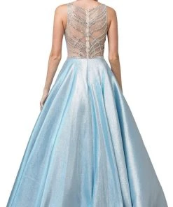 Formal Gowns Dancing Queen - 2853 Plunging V Neck Beaded Back Pleated Ballgown