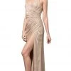 Formal Gowns Dancing Queen - 2875 Pleated Surplice High Slit Metallic Dress