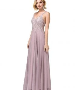 Dancing Queen - 2890 Embroidered Plunging V-neck A-line Dress