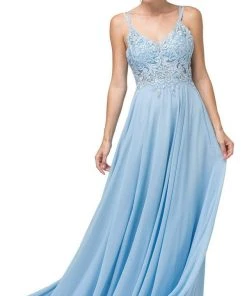 Dancing Queen - 2890 Embroidered Plunging V-neck A-line Dress