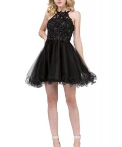 Dancing Queen - 3004 Illusion Halter Jeweled Homecoming Dress Prom Dresses