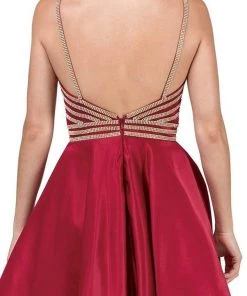 Dancing Queen - 3009 Beaded V-neck A-line Homecoming Dress Cocktail Dresses