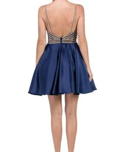 Dancing Queen - 3009 Beaded V-neck A-line Homecoming Dress Cocktail Dresses