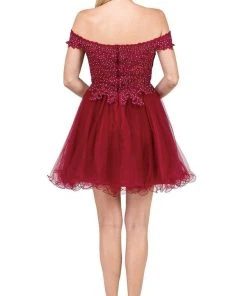 Dancing Queen - 3018 Embellished Off-Shoulder A-line Homecoming Dress