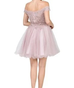 Dancing Queen - 3018 Embellished Off-Shoulder A-line Homecoming Dress