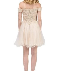 Dancing Queen - 3018 Embellished Off-Shoulder A-line Homecoming Dress