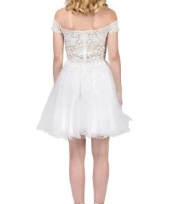 Dancing Queen - 3018 Embellished Off-Shoulder A-line Homecoming Dress
