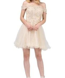 Dancing Queen - 3018 Embellished Off-Shoulder A-line Homecoming Dress