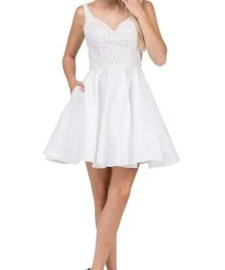 Dancing Queen - 3036 Sleeveless Beaded Lace V-neck Homecoming Dress Cocktail Dresses 20 Dancing Queen - 3036 Sleeveless Beaded Lace V-neck Homecoming Dress Cocktail Dresses