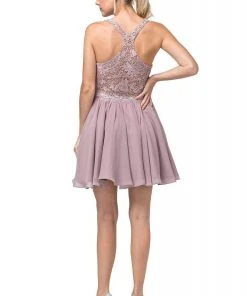 Cocktail Dresses Dancing Queen - 3044 Lace Embroidered V-neck A-line Dress