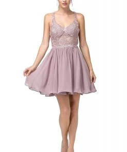 Cocktail Dresses Dancing Queen - 3044 Lace Embroidered V-neck A-line Dress