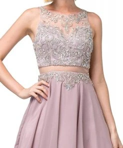 Dancing Queen - 3052 Embellished Halter A-line Cocktail Dress