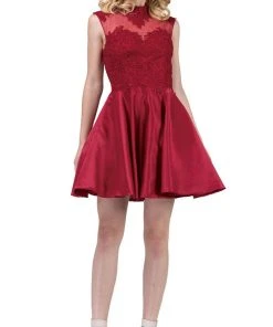 Cocktail Dresses Dancing Queen - 3069 Appliqued Illusion High Neck Homecoming Dress