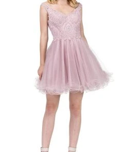 Dancing Queen - 3070 Beaded Lace Off Shoulder Cocktail Dress Cocktail Dresses