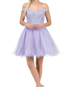 Dancing Queen - 3070 Beaded Lace Off Shoulder Cocktail Dress Cocktail Dresses