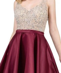 Cocktail Dresses Dancing Queen - 3092 Bejeweled V-neck A-line Homecoming Dress