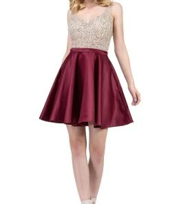 Cocktail Dresses Dancing Queen - 3092 Bejeweled V-neck A-line Homecoming Dress